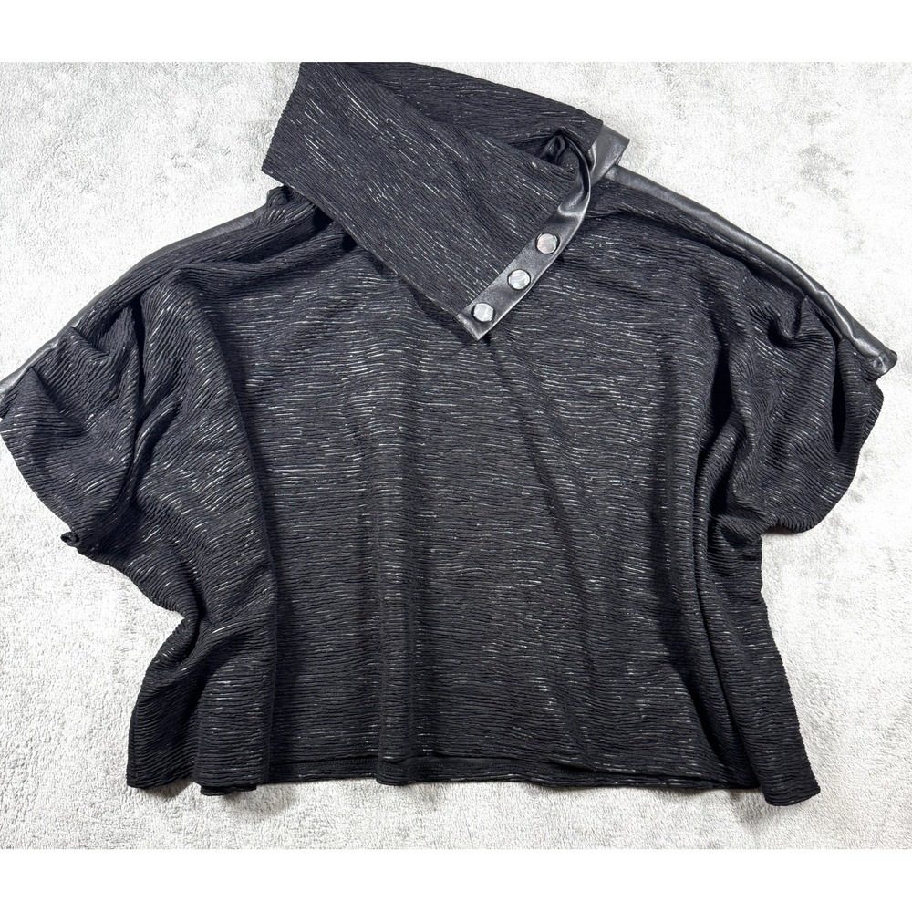 Joseph Ribkoff Black Metallic Slinky Tunic Womens XS/S Boxy Oversized Cowl Neck